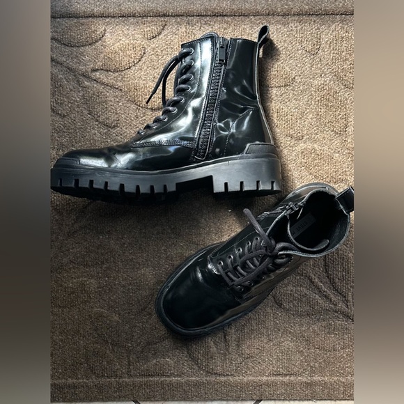 Steve Madden Other - Steve Madden Men's Halen 2 Black Patent
Combat Boots Size 10